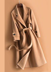 Organic beige Plus Size crane Woolen Coats Work Notched tie waist women Woolen Coats TCT200915