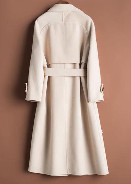 Organic beige Plus Size crane Woolen Coats Work Notched tie waist women Woolen Coats TCT200915