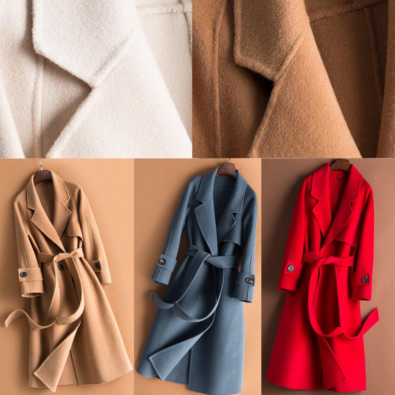 Organic beige Plus Size crane Woolen Coats Work Notched tie waist women Woolen Coats TCT200915