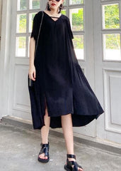 Organic black Tunics v neck Cinched Maxi summer Dresses AT-SDL200723