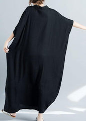 Organic black cotton quilting dresses v neck baggy long summer Dresses SDL200425