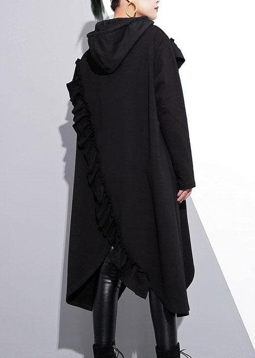 Organic black hooded cotton clothes ruffles long fall Dress AT-FDL190903