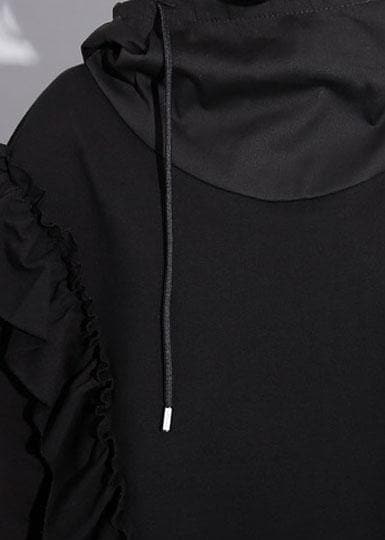 Organic black hooded cotton clothes ruffles long fall Dress AT-FDL190903