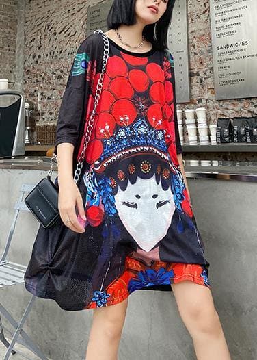 Organic o neck baggy dresses Neckline black print Dress AT-SDM200617