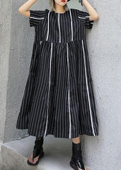 Organic o neck cotton clothes Sleeve black striped Robe Dresses summer AT-SDL190717