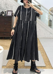 Organic o neck cotton clothes Sleeve black striped Robe Dresses summer AT-SDL190717