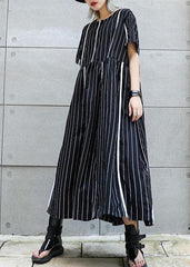 Organic o neck cotton clothes Sleeve black striped Robe Dresses summer AT-SDL190717