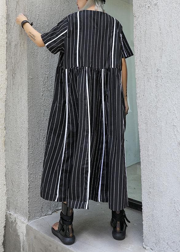 Organic o neck cotton clothes Sleeve black striped Robe Dresses summer AT-SDL190717