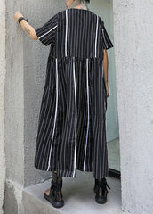 Organic o neck cotton clothes Sleeve black striped Robe Dresses summer AT-SDL190717