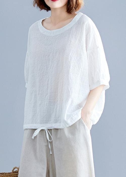 Organic o neck drawstring cotton Blouse Christmas Gifts white blouses STP200409