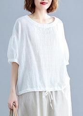 Organic o neck drawstring cotton Blouse Christmas Gifts white blouses STP200409