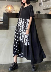 Organic o neck patchwork summer dresses Catwalk black print Art Dress AT-SDL200812