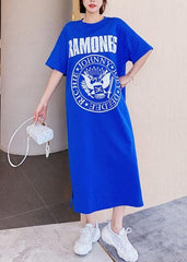 Organic o neck summer Tunics Catwalk blue Letter long Dress AT-SDL200707