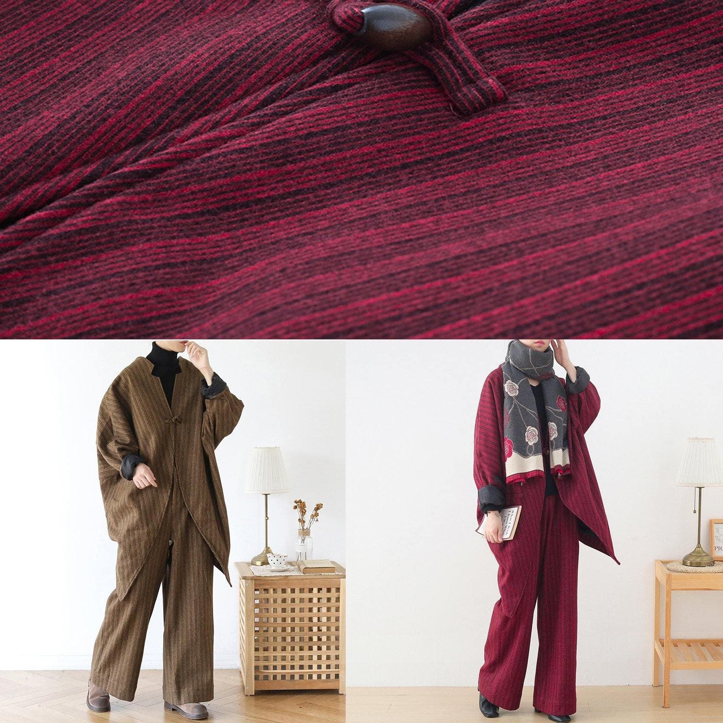 Original design red woolen suit female cocoon-shaped irregular mid-length coat autumn and winter AM-TCT201223