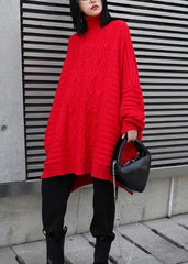 Oversized red Letter knitted t shirt high neck side open knitted blouse AT-NTP201217