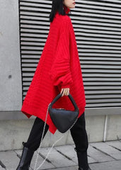 Oversized red Letter knitted t shirt high neck side open knitted blouse AT-NTP201217