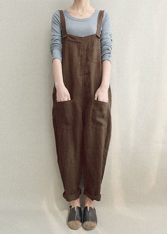 Chocolate Linen Jumpsuit Cute Cotton Overall Bg-JPTS220701