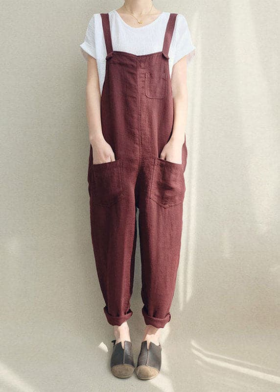 Chocolate Linen Jumpsuit Cute Cotton Overall Bg-JPTS220701