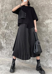 Pleated skirt high waist a-line fashion black stitching elastic waist skirt female summer AT-SKTS200812