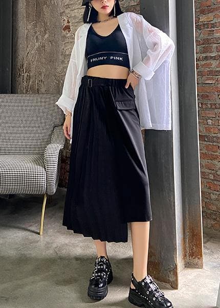 Pleated skirt high waist a-line fashion black stitching elastic waist skirt female summer AT-SKTS200812