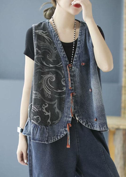 Plus Size Black Tasseled Patchwork denim Sleeveless Vest BSNZK-LPTS211124