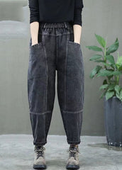 Plus Size Black high waist thick denim Pants Winter NZ-LPTS220105