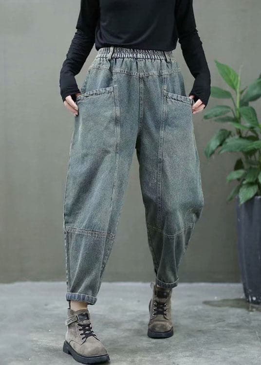 Plus Size Black high waist thick denim Pants Winter NZ-LPTS220105