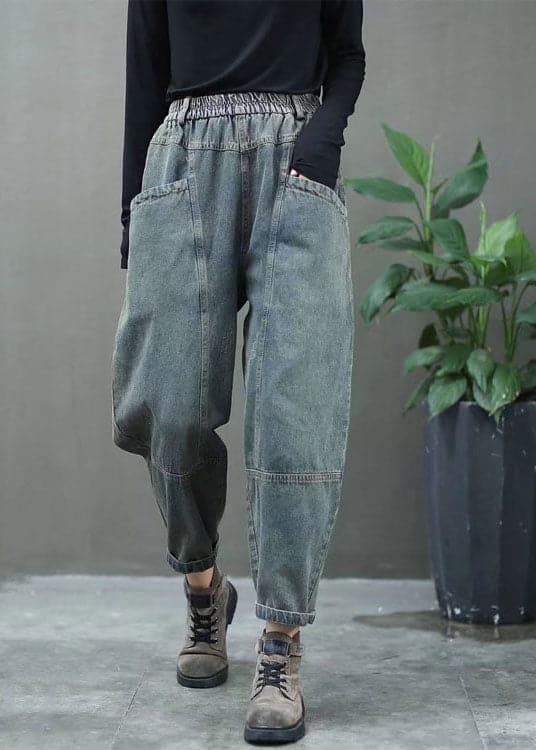 Plus Size Black high waist thick denim Pants Winter NZ-LPTS220105