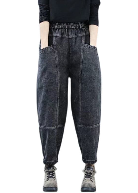 Plus Size Black high waist thick denim Pants Winter NZ-LPTS220105