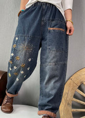 Plus Size Blue Embroideried Pockets denim Pants Spring BSNZK-LPTS211124