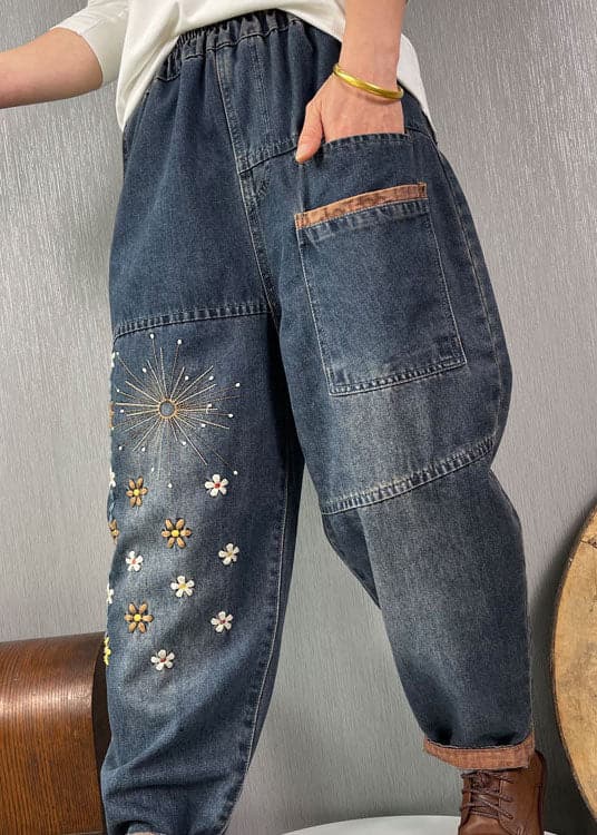 Plus Size Blue Embroideried Pockets denim Pants Spring BSNZK-LPTS211124