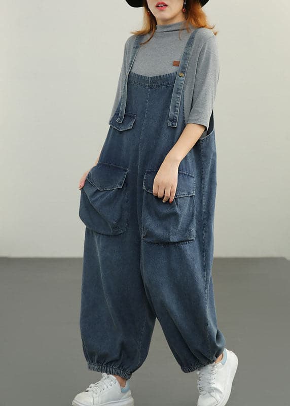 Plus Size Blue pockets Cotton denim Jumpsuit Spring GK-JPTS220228