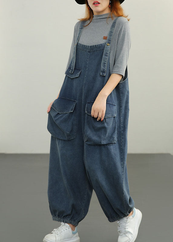 Plus Size Blue pockets Cotton denim Jumpsuit Spring dylinoshop