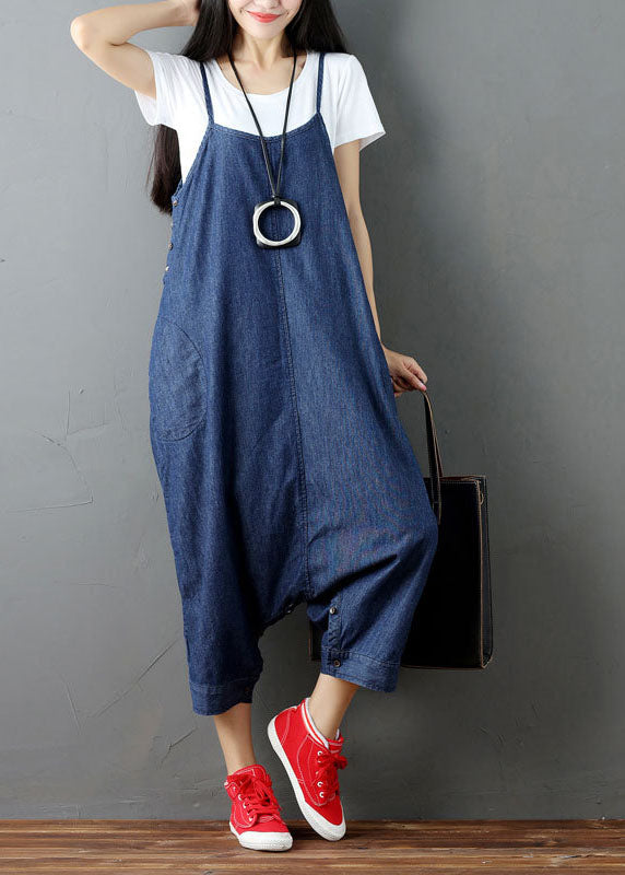 Plus Size Blue pockets harem pants Jumpsuits Spring dylinoshop