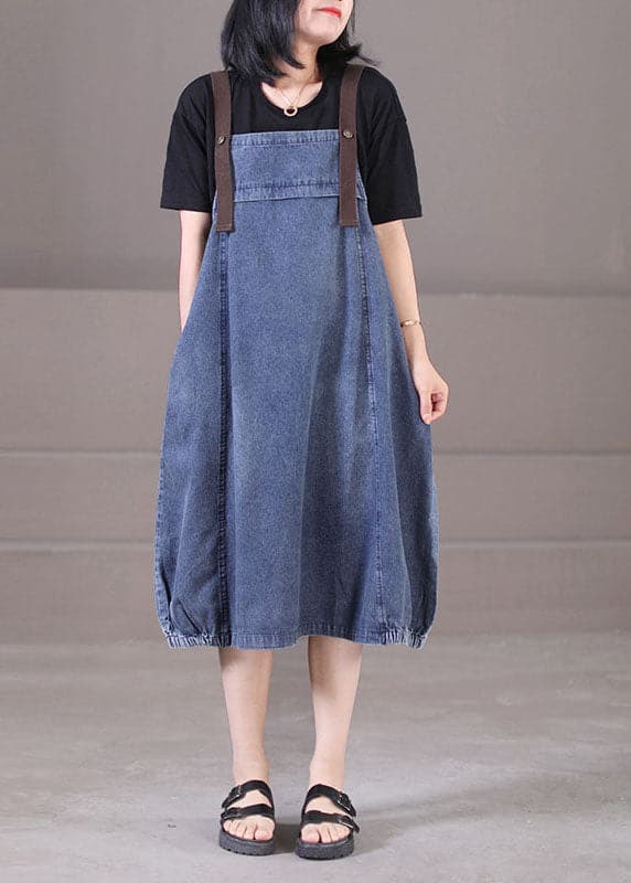 Plus Size Denim Blue Original Design Cotton Strap Long Dresses Summer WG-SDL220630