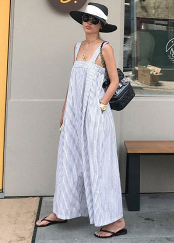 Plus Size Striped Pockets Wide Leg Jumpsuit Pants Summer dylinoshop