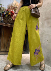 Plus Size Yellow Embroideried Linen Wide Leg Pants Summer GK-LPTS220328