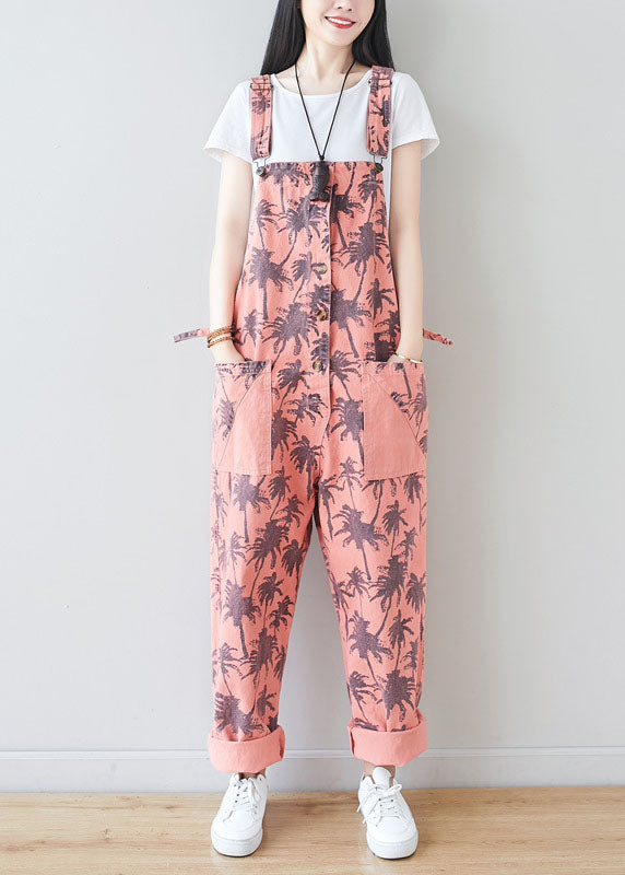 Plus size Pink pockets Print Jumpsuits Spring dylinoshop