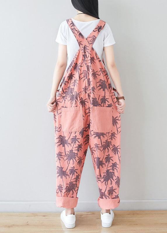 Plus size Pink pockets Print Jumpsuits Spring dylinoshop