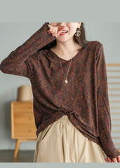 Plus size coffee V Neck print Tops Spring GK-LTP220127