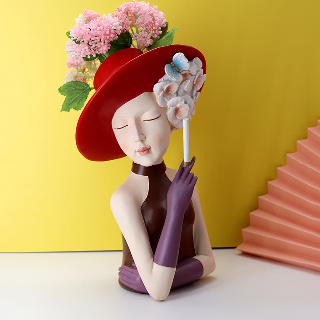 Modern Girl Thinking Statue Flower Vase Feajoy