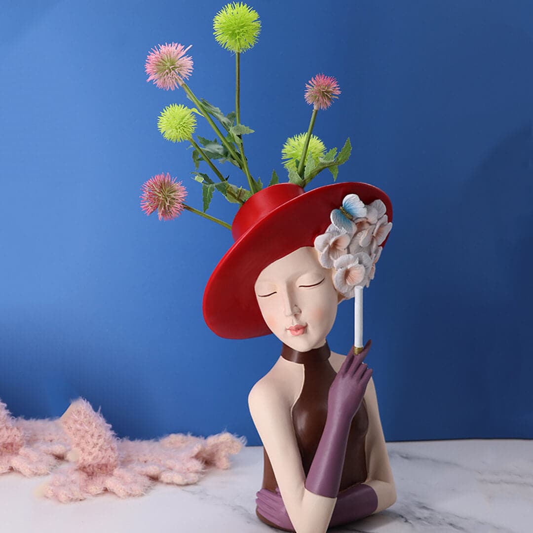 Modern Girl Thinking Statue Flower Vase Feajoy