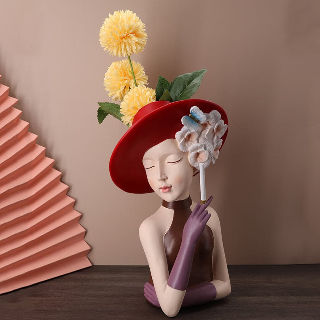 Modern Girl Thinking Statue Flower Vase Feajoy