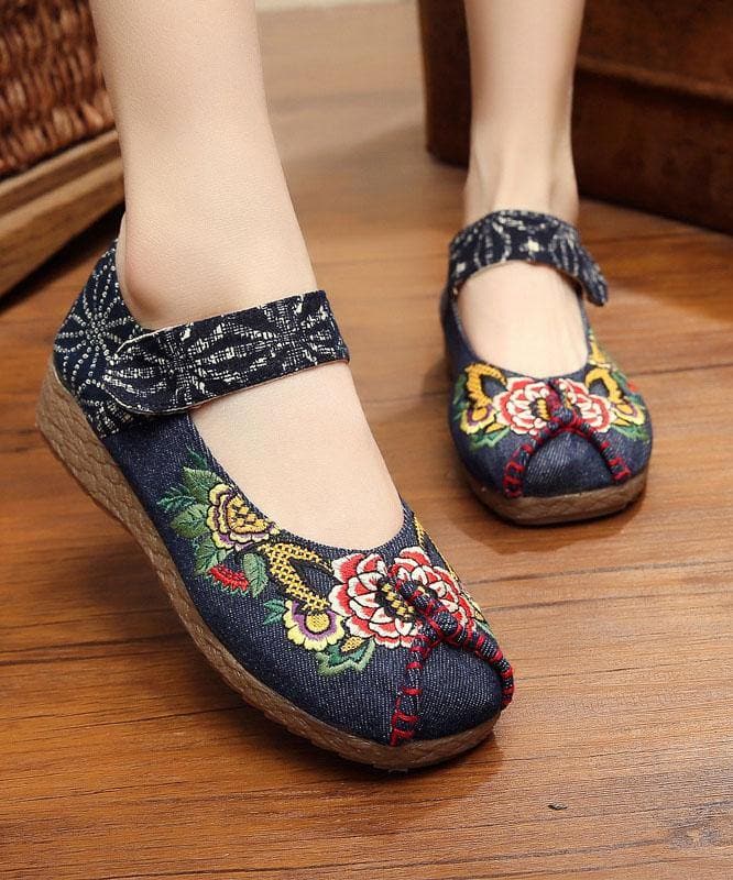 Red Cotton Embroideried Fabric Flat Shoes For Women Splicing Flats PDX210706