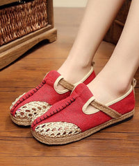 Red Flat Feet Shoes Linen Fabric Casual Hollow Out Flats PDX210630