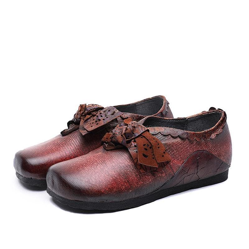 Red Flat Shoes Cowhide Leather Fashion Splicing Flat Shoes XZ-PDX210622