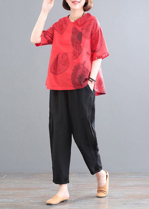 Red Patchwork Pockets Top And Crop Pants Two Piece Set Summer GK-TPIEC220419