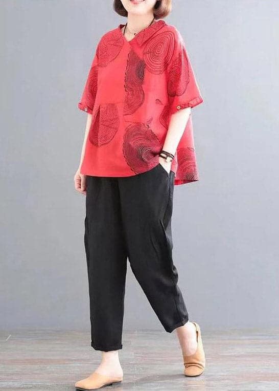 Red Patchwork Pockets Top And Crop Pants Two Piece Set Summer GK-TPIEC220419