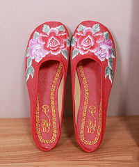 Red Slide Sandals Floral Embroideried Linen Fabric Slides For Women BX-LT220407