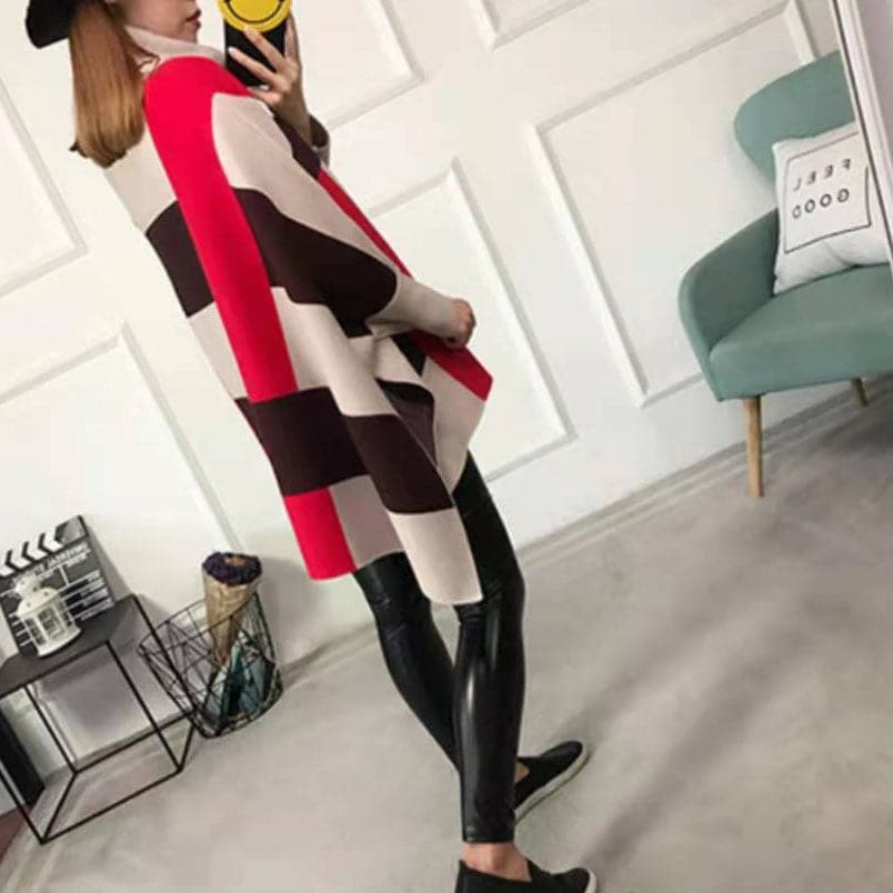 Women Striped Knit Blouse O Neck Batwing Sleeve Loose-fitting Knitted Blouse AT-NTP191231